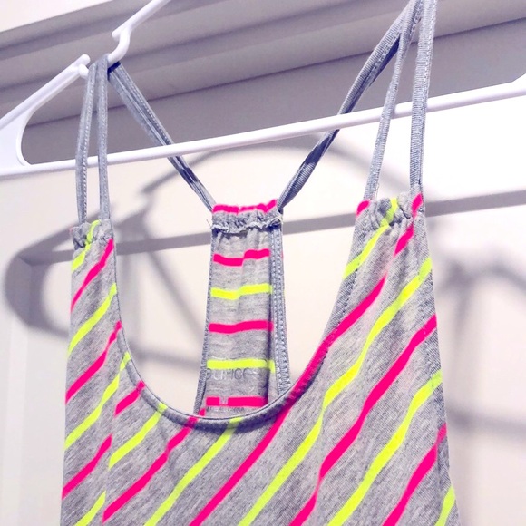 Maurices Dresses & Skirts - [Maurices] Neon Pink/Yellow Striped Racerback Mini Dress - Women's Size Medium